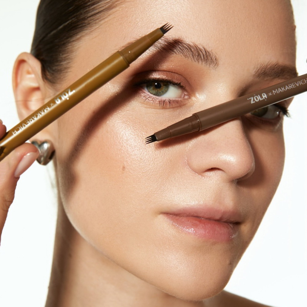 Лайнер для бровей ZOLA Makarevich Eyebrow Liner Brown с квадро-кистью коричневый