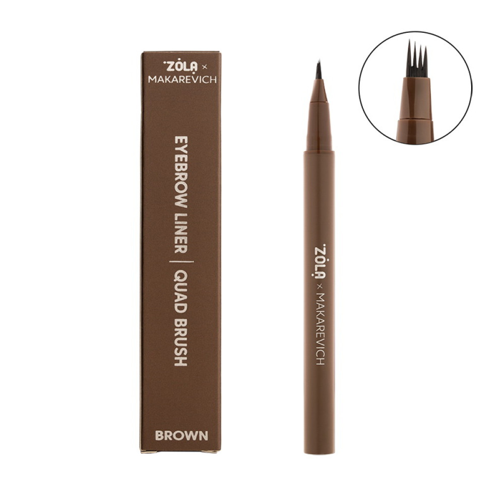 Лайнер для бровей ZOLA Makarevich Eyebrow Liner Brown с квадро-кистью коричневый