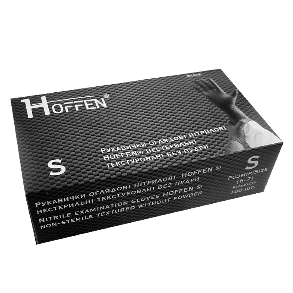 Перчатки нитриловые Hoffen Black (S) плотность 3.5 г черные в упаковке 50 пар
