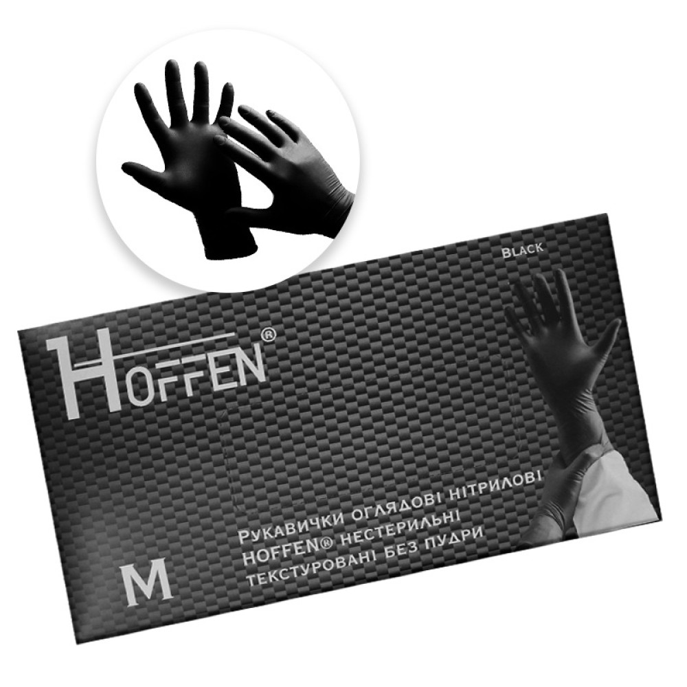 Перчатки нитриловые Hoffen Black (M) плотность 3.5 г черные в упаковке 50 пар