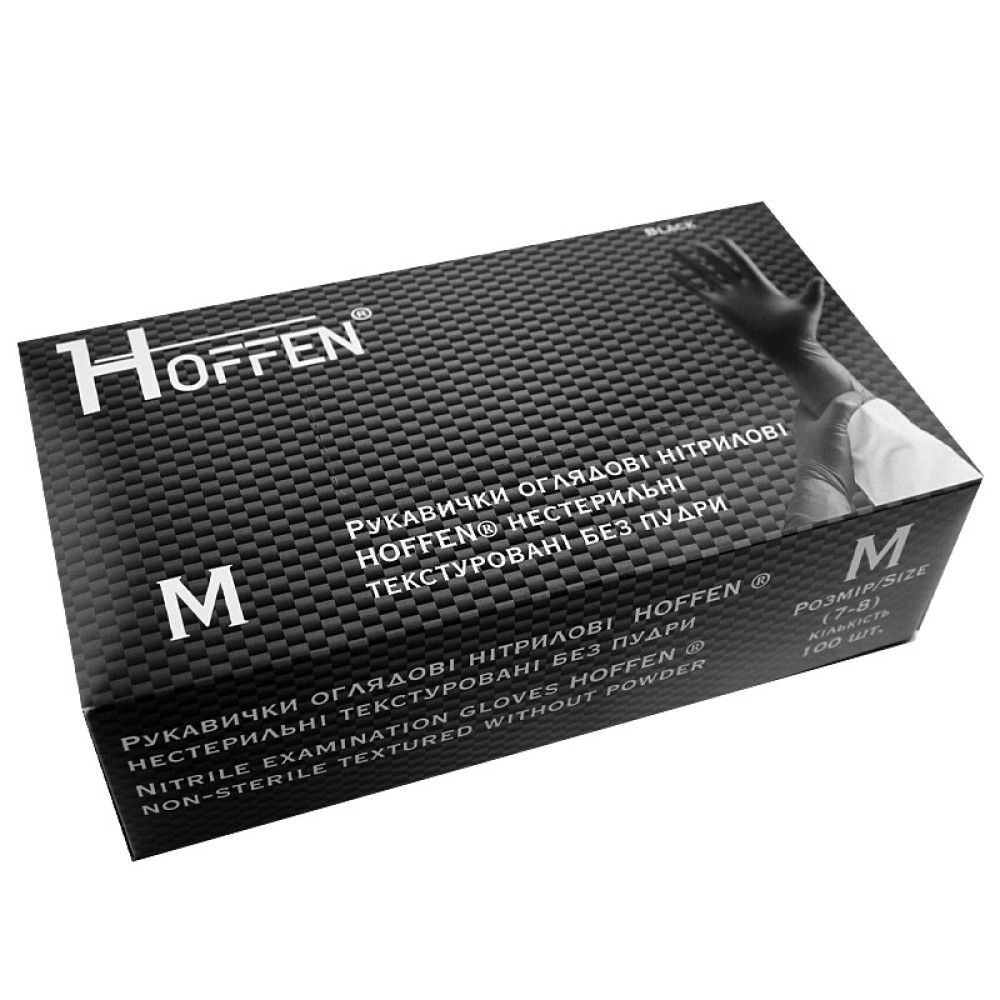 Перчатки нитриловые Hoffen Black (M) плотность 3.5 г черные в упаковке 50 пар