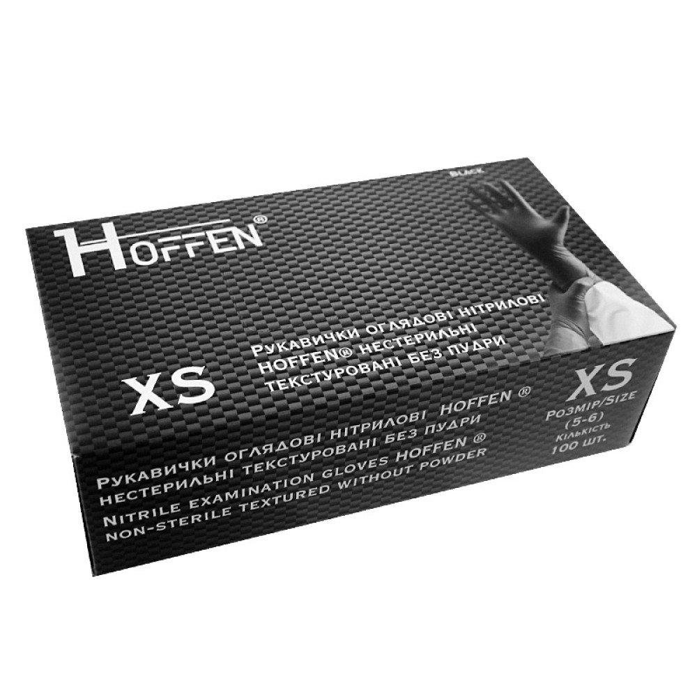 Перчатки нитриловые Hoffen Black (XS) плотность 3.5 г черные в упаковке 50 пар