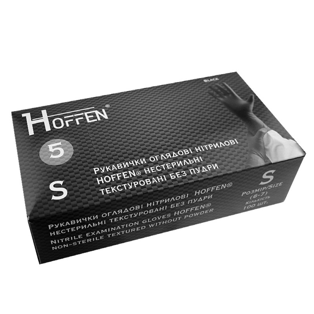 Перчатки нитриловые Hoffen Black (S) плотность 5.0 г черные в упаковке 50 пар