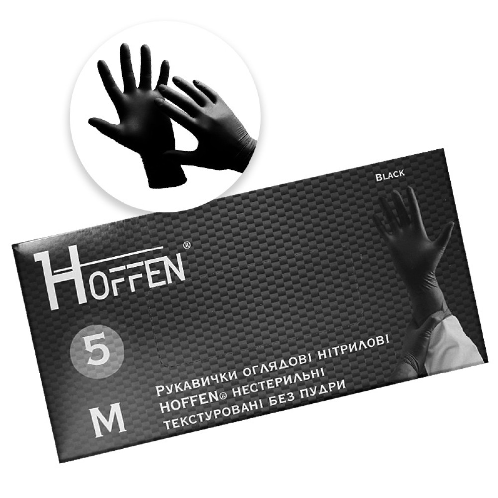 Перчатки нитриловые Hoffen Black (M) плотность 5.0 г черные в упаковке 50 пар