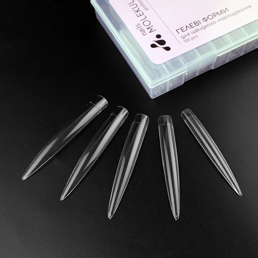 Тіпси гелеві для нарощування нігтів Nails Molekula Stiletto Extra Long 120 шт екстра довгий стілет прозорі