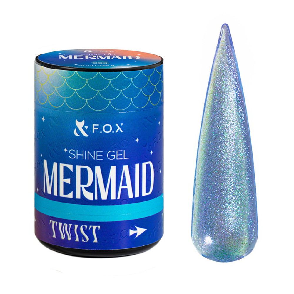 Гель F.O.X Shine Gel Mermaid 003 для зміцнення натуральних нігтів бірюзово-блакитний з легким фіолетовим сяйвом 20 мл