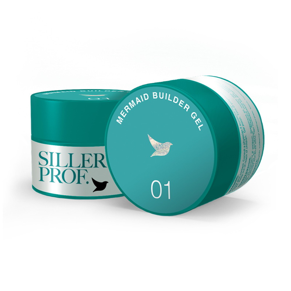 Гель для нарощування Siller Professional Mermaid Builder Gel 01 в баночці з блискітками та пластівцями юки 15 мл