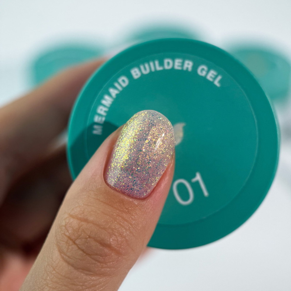 Гель для нарощування Siller Professional Mermaid Builder Gel 01 в баночці з блискітками та пластівцями юки 15 мл