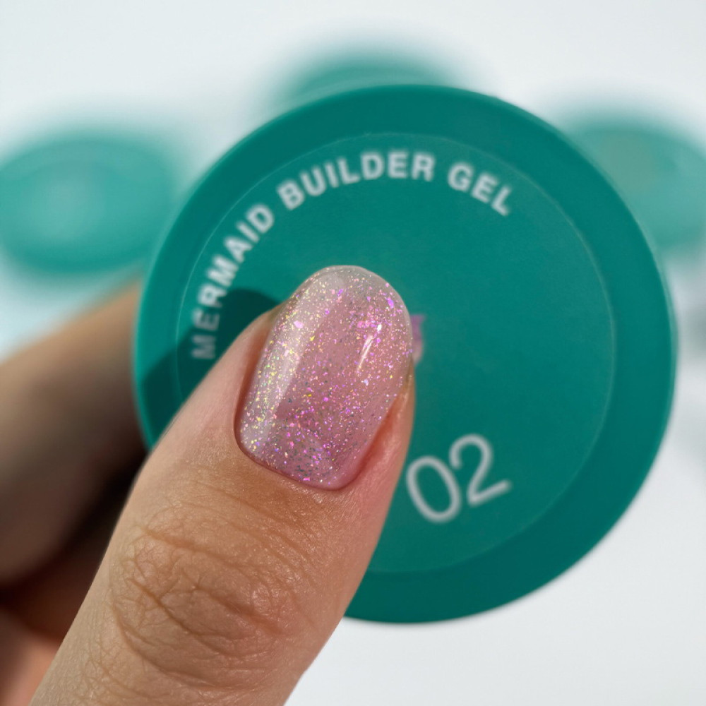 Гель для нарощування Siller Professional Mermaid Builder Gel 02 в баночці з блискітками та пластівцями юки 15 мл