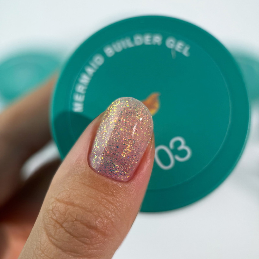 Гель для нарощування Siller Professional Mermaid Builder Gel 03 в баночці з блискітками та пластівцями юки 15 мл