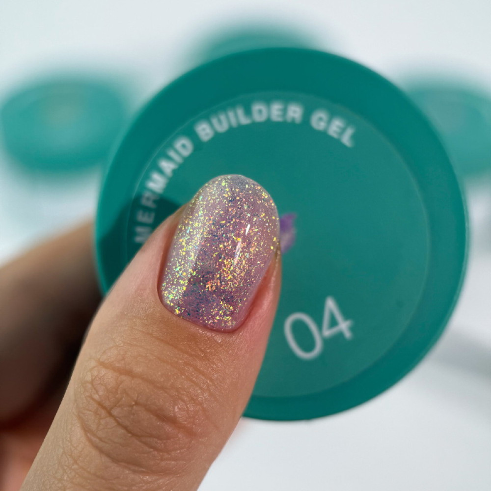Гель для нарощування Siller Professional Mermaid Builder Gel 04 в баночці з блискітками та пластівцями юки 15 мл