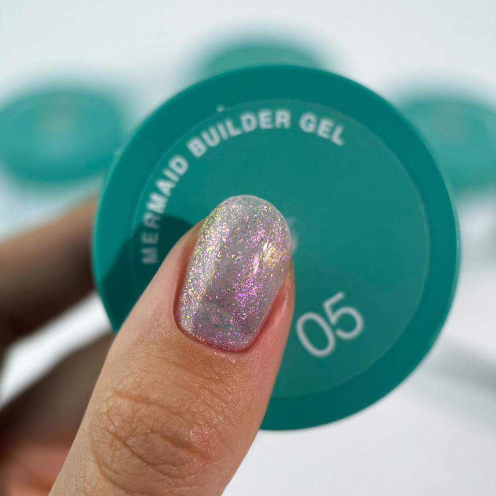 Гель для нарощування Siller Professional Mermaid Builder Gel 05 в баночці з блискітками та пластівцями юки 15 мл