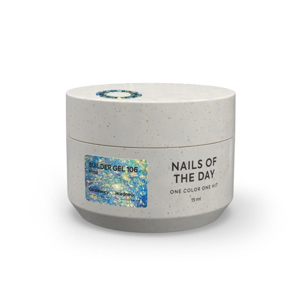 Гель строительный Nails Of The Day Builder Gel 106 прозрачный с хлопьями юки 15 мл