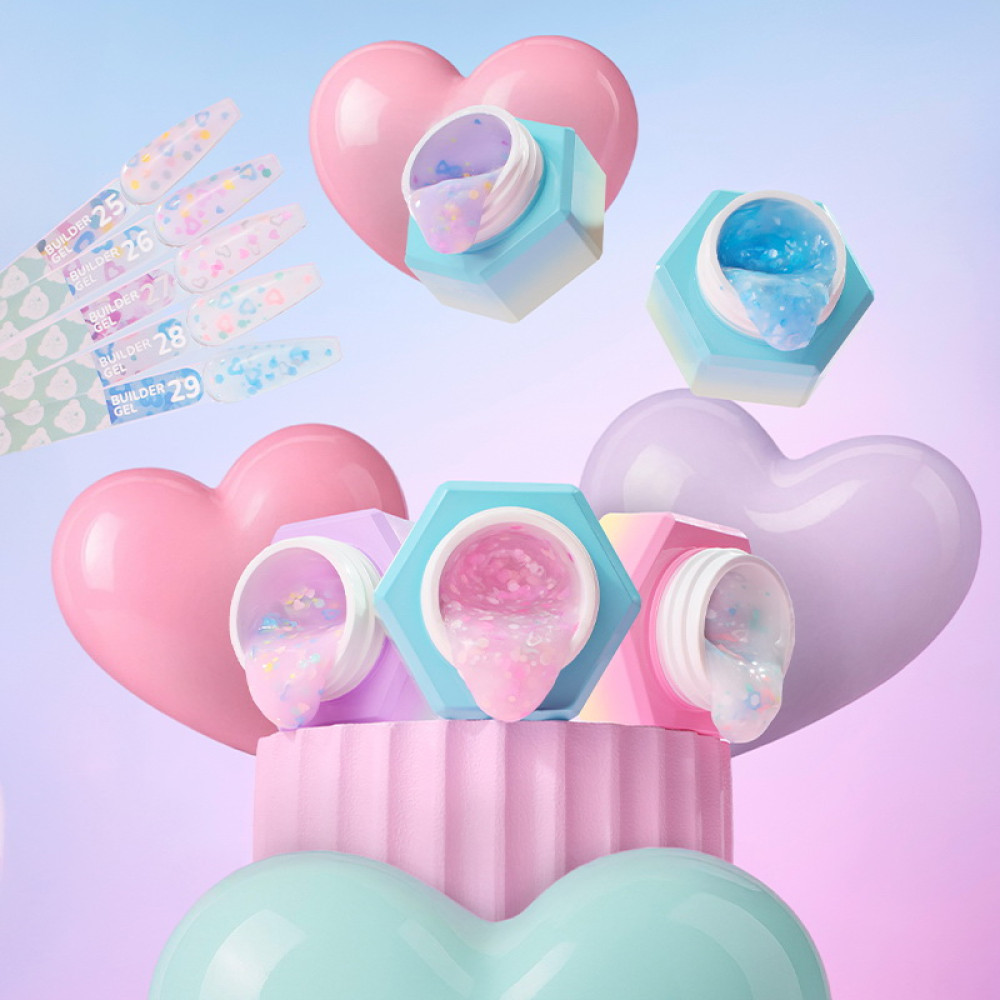 Гель для наращивания You Are Cute Builder Gel 28 с декором полупрозрачный молочный кисель 15 мл