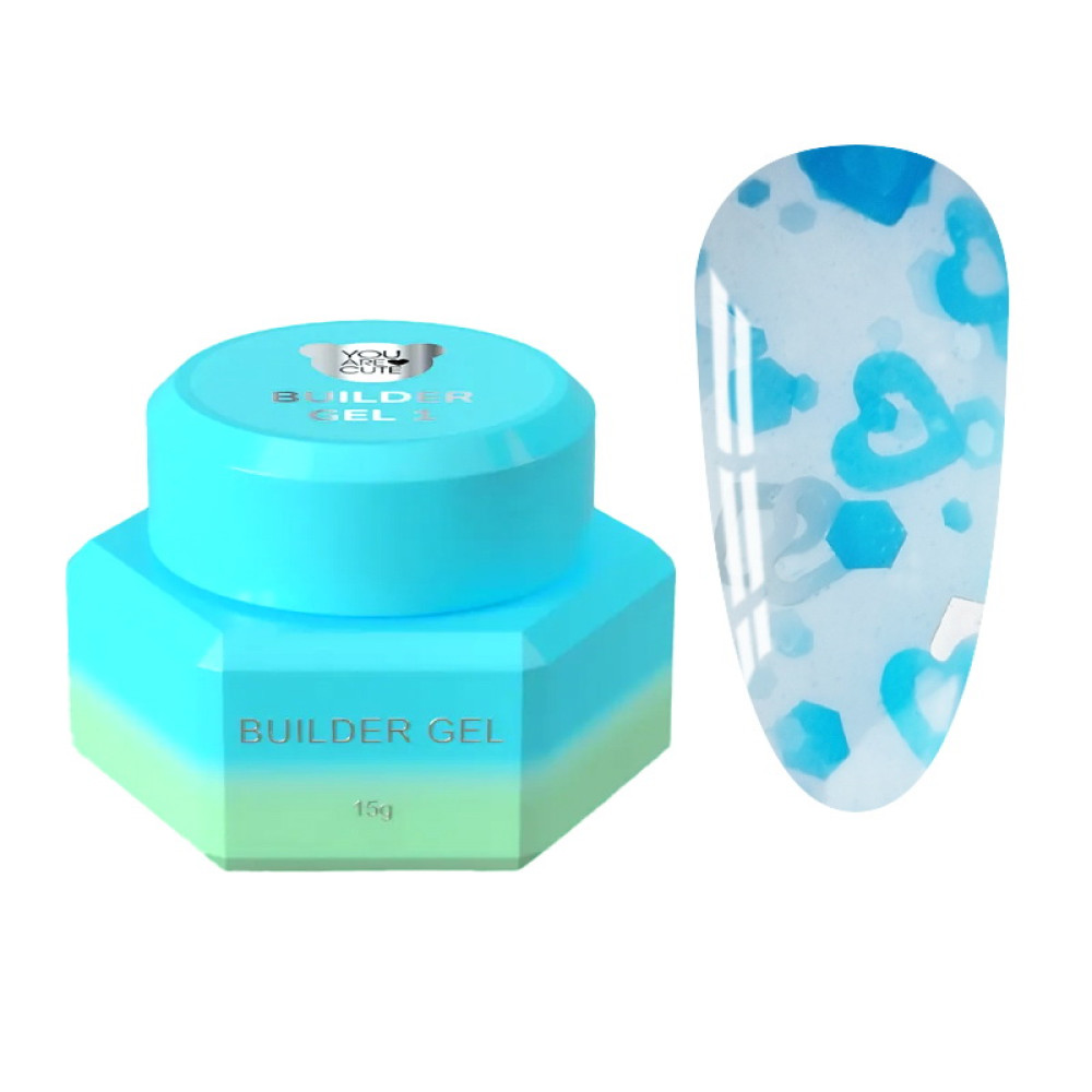Гель для наращивания You Are Cute Builder Gel 29 с декором полупрозрачный голубой 15 мл