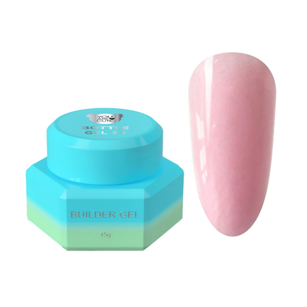 Рідкий гель You Are Cute Bottle Gel 12 для зміцнення та моделювання світло-рожевий з шимером 15 мл
