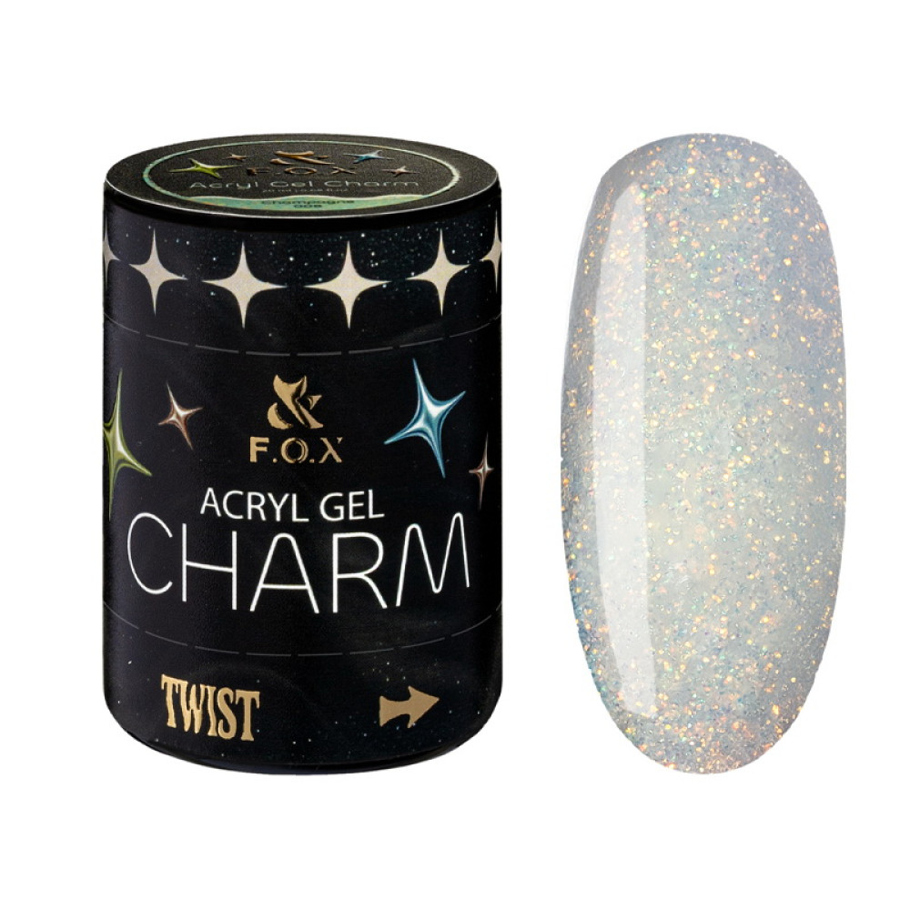 Акрил-гель F.O.X Aсryl Gel Charm 008 Champagne шампанское с легким светоотражающим эффектом и шиммером 20 мл