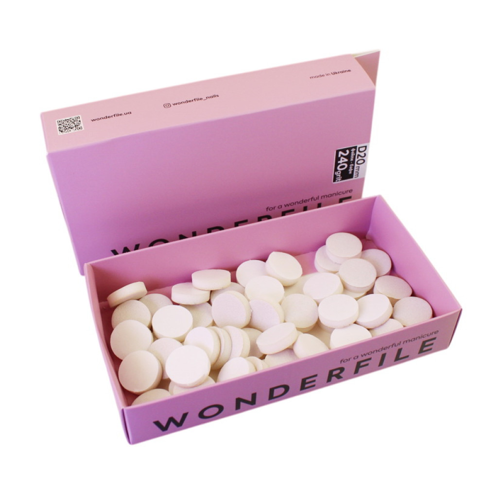 Сменные бафы для педикюрного диска Wonderfile D 20 мм 240 грит 50 шт цвет белый