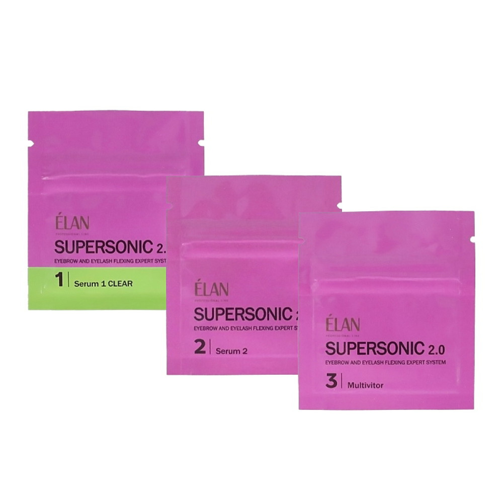 Набір складників флексингу брів та вій ELAN Supersonic 2.0 Serum 1 Clear. Serum 2. Mltivitor в саше по 3 мл