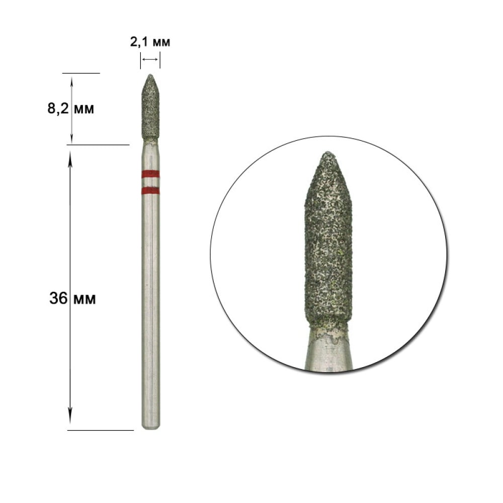 Насадка алмазна Nisima P860f021 олівець 2.1 мм червона Насадка алмазна Nisima P860f021 олівець 2.1 мм червона