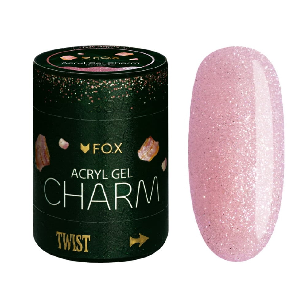 Акрил-гель F.O.X Aсryl Gel Charm 011 Aventurine пудрово-рожевий з легким світловідбиваючим ефектом і шимером 20 мл