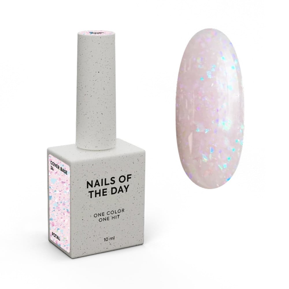 База камуфлююча Nails Of The Day Cover Base New Formula Potal 34 ніжно-рожевий з голографічною поталлю 10 мл
