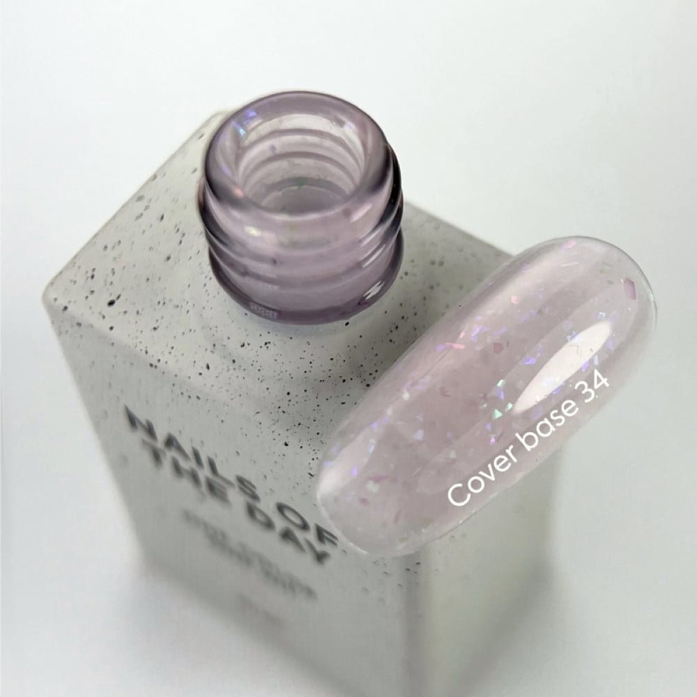 База камуфлююча Nails Of The Day Cover Base New Formula Potal 34 ніжно-рожевий з голографічною поталлю 10 мл