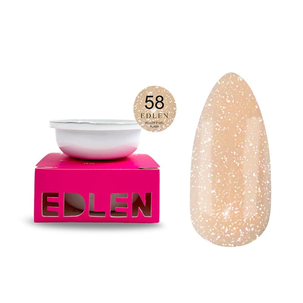 Гель будівельний Edlen Professional Builder Gel Flash 58 світловідбиваючий нюдово-бежевий 15 мл
