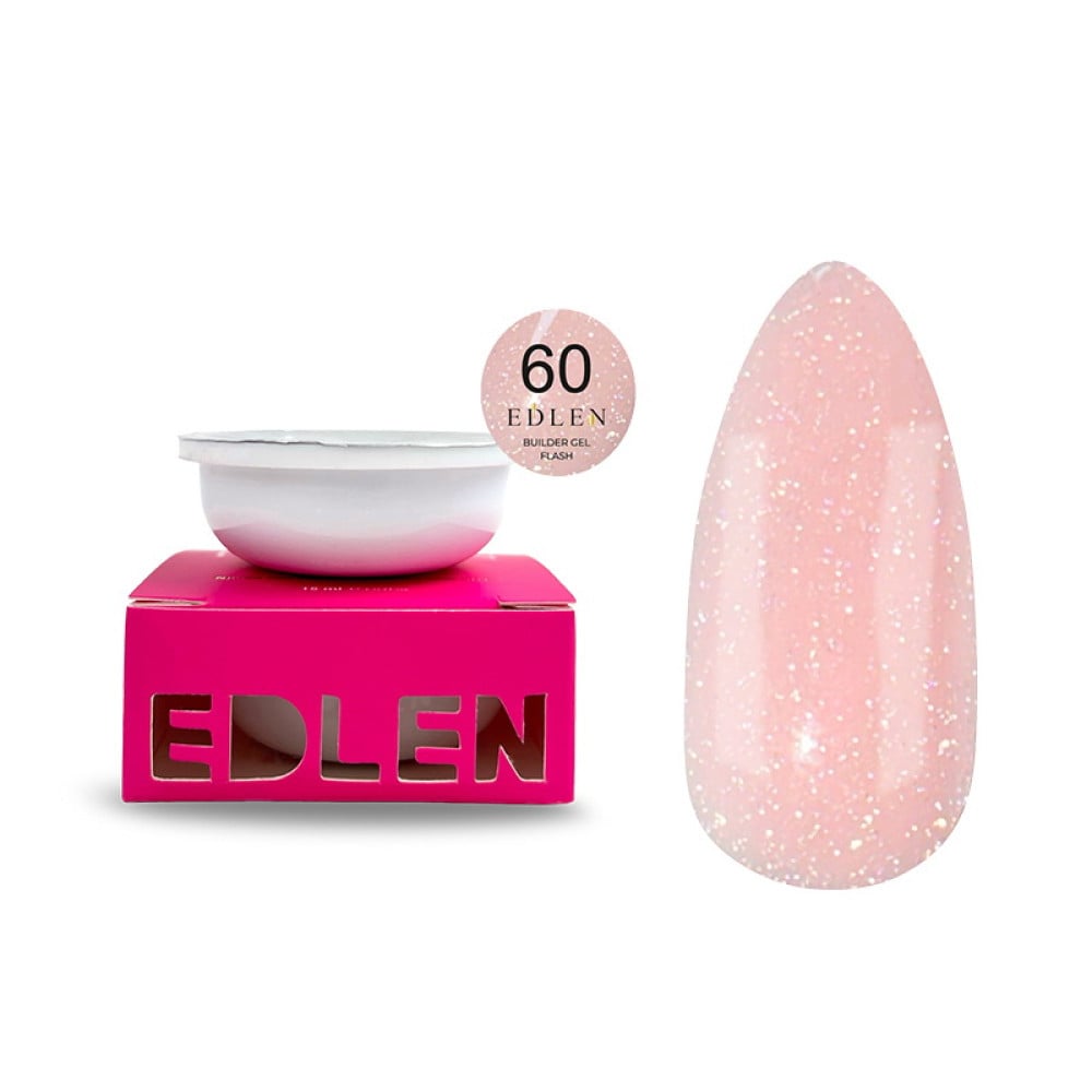 Гель будівельний Edlen Professional Builder Gel Flash 60 світловідбиваючий світло-рожевий нюд 15 мл