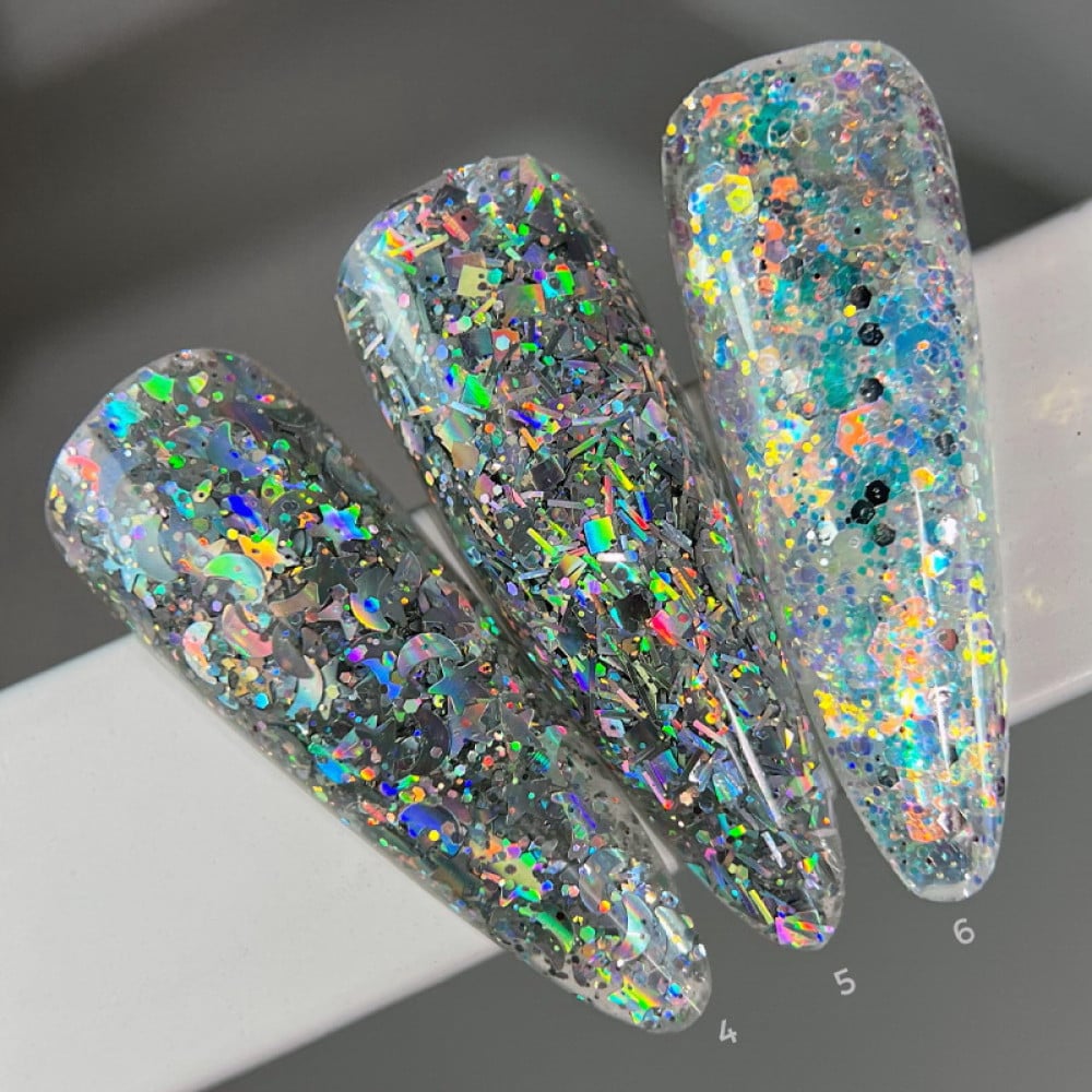 Глітерний гель Saga Professional Galaxy Glitter 06 прозорий з голографічними золотистими глітерними частинками 5 мл