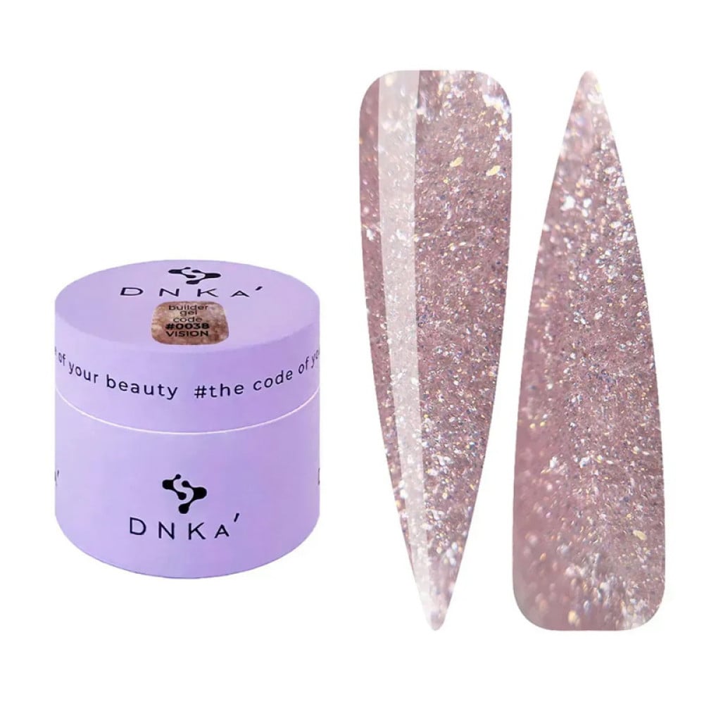 Гель для моделювання DNKa Builder Gel Vision 0038 з блискітками рожеве золото 15 мл