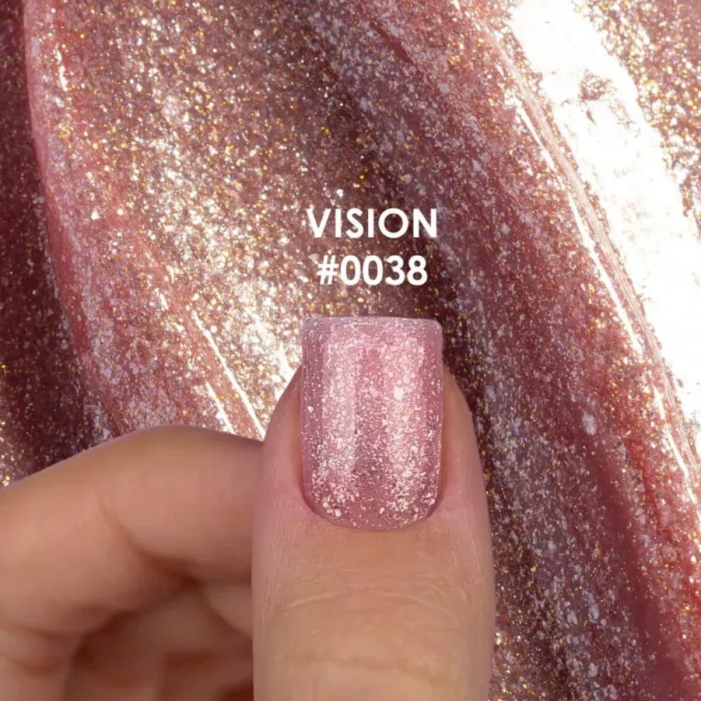 Гель для моделювання DNKa Builder Gel Vision 0038 з блискітками рожеве золото 15 мл