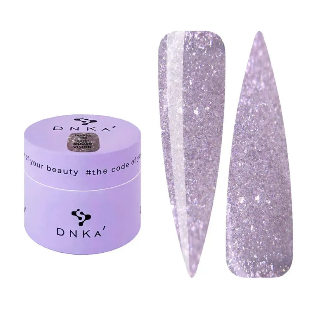 Гель для моделювання DNKa Builder Gel Vision 0039 з блискітками бузковий 15 мл