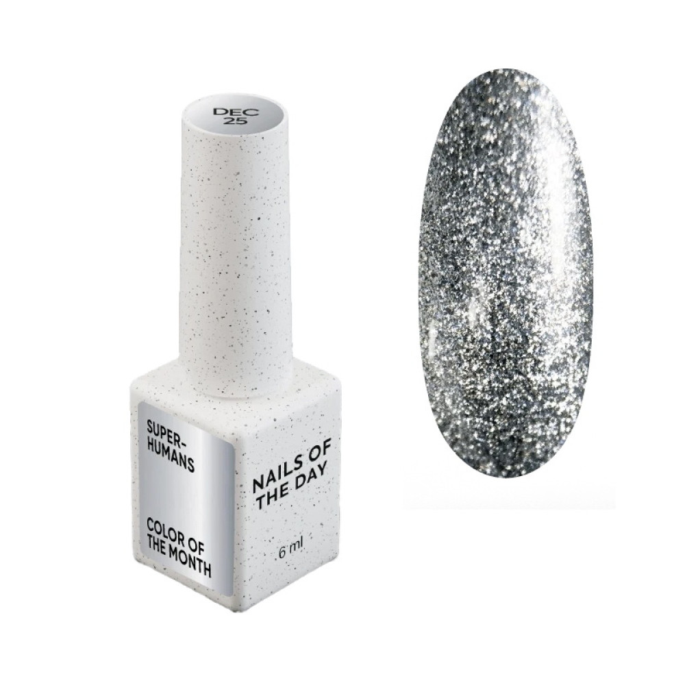 Гель-лак Nails Of The Day Limited Edition Des 25 Superhumans сталевий із срібною з поталлю 6 мл