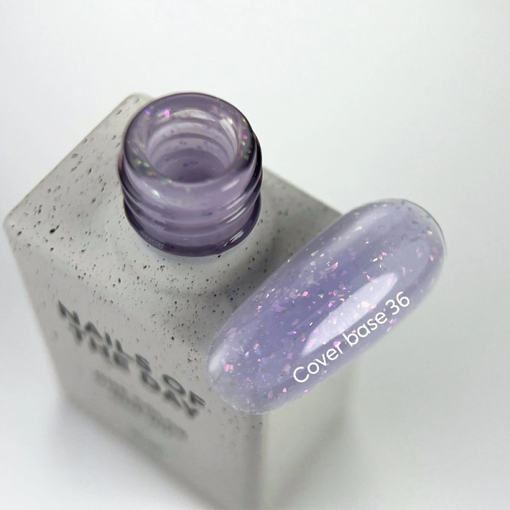 База камуфлююча Nails Of The Day Cover Base New Formula Potal 36 бузковий з голографічною поталлю 10 мл