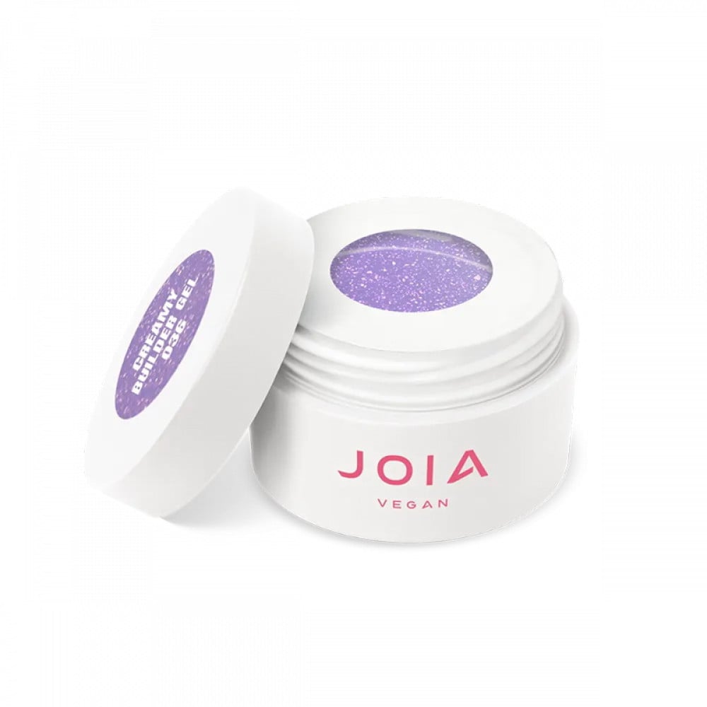 Гель моделюючий JOIA vegan Creamy Builder Gel Iced Cerenity 036 Lilac Frost бузковий із золотистим глітером 15 мл