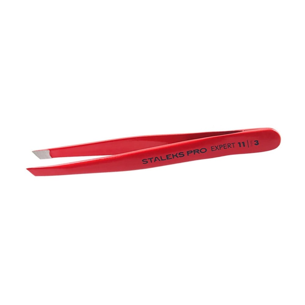 Пинцет для брів Staleks PRO Expert 11 Type 3. широкі скошені кромки. 9.4 см. колір червоний