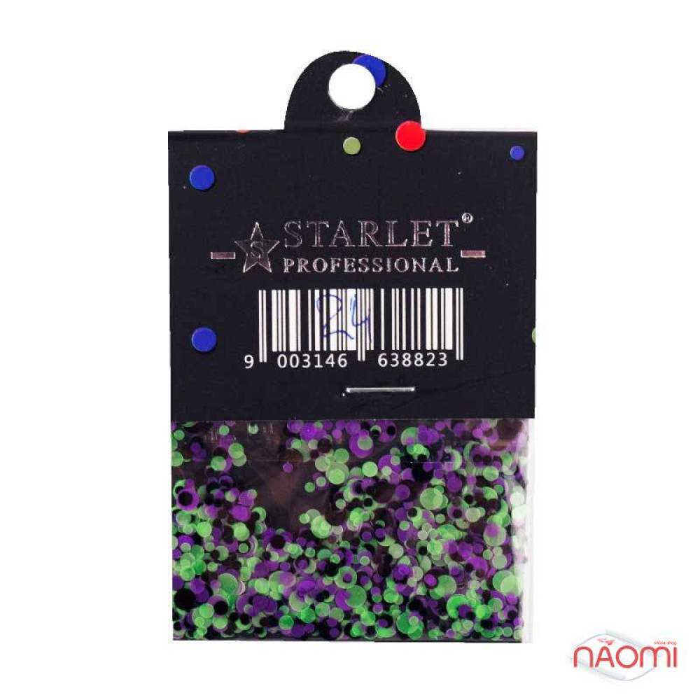 Декор для нігтів Starlet Professional конфетті (каміфубукі) № 24, зелений, бузковий, чорний мікс