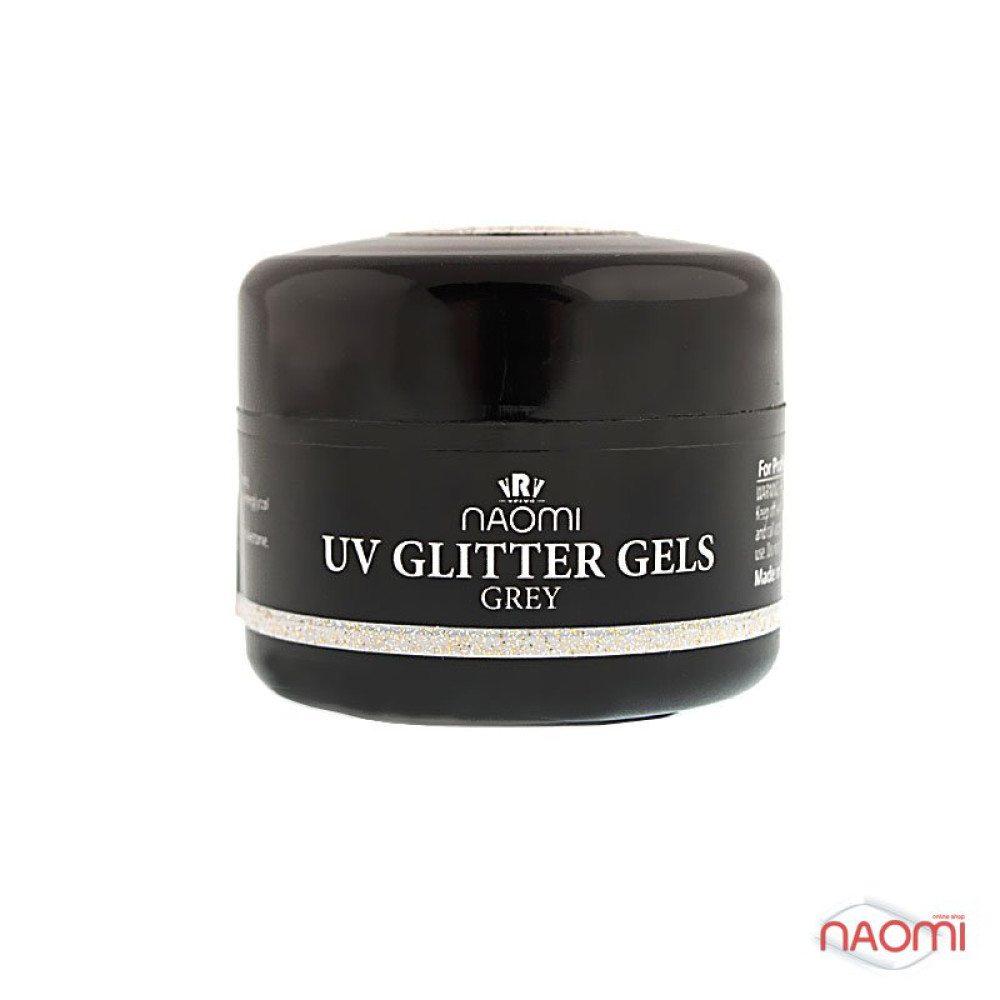 Гель Naomi камуфляжный UV Glitter Gel Grey серый с блестками, 14 г