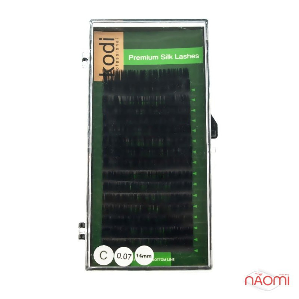 Вії Kodi professional Green C 0.07 (16 рядів: 14 мм), чорні