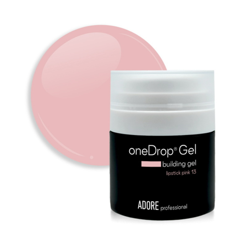 Гель строительный камуфлирующий Adore Professional One Drop Gel 13 Lipstick Pink натуральный розовый с вакуумной помпой 30 г