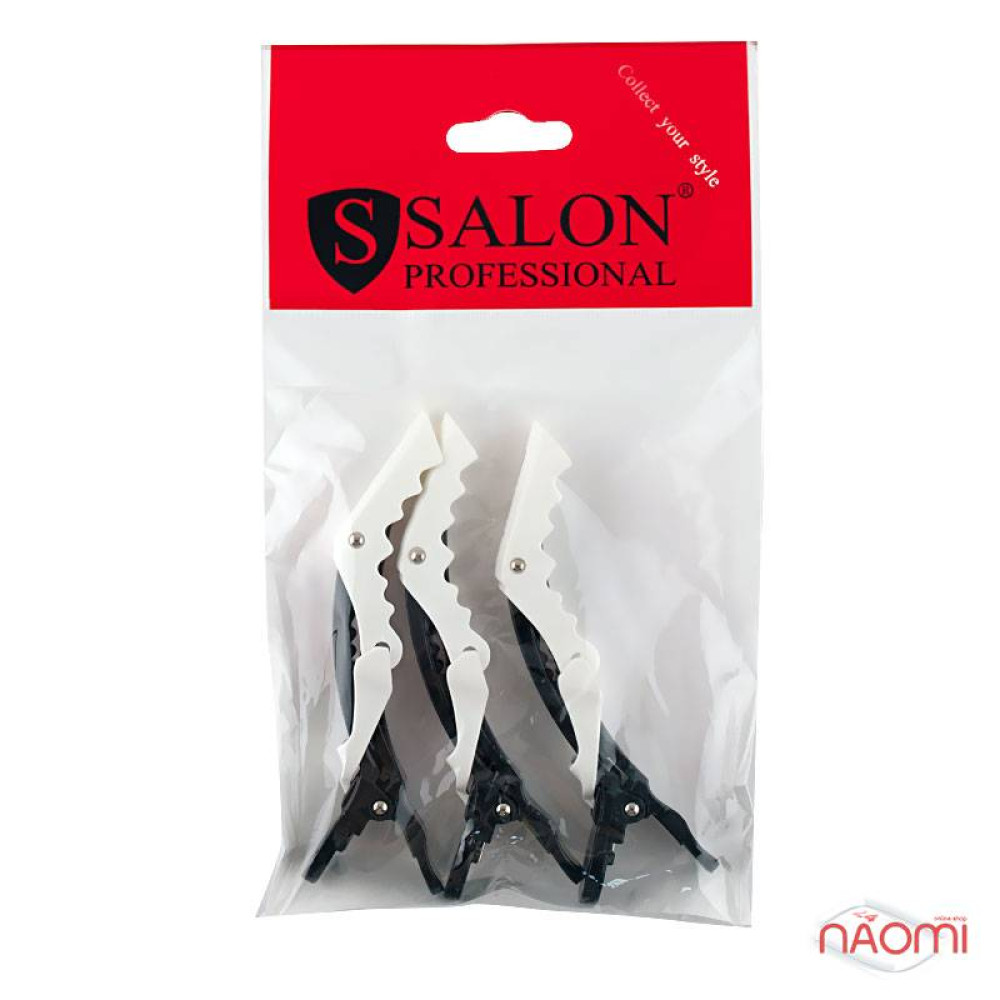 Затискач для волосся Salon Professional 0013. професійний кольоровий чорний з білим. в наборі 3 шт.