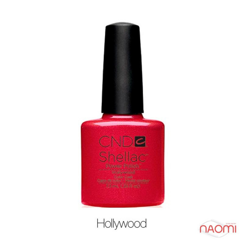 CND Shellac Hollywood ярко-красный с золотистыми мелкими блестками. 7.3 мл