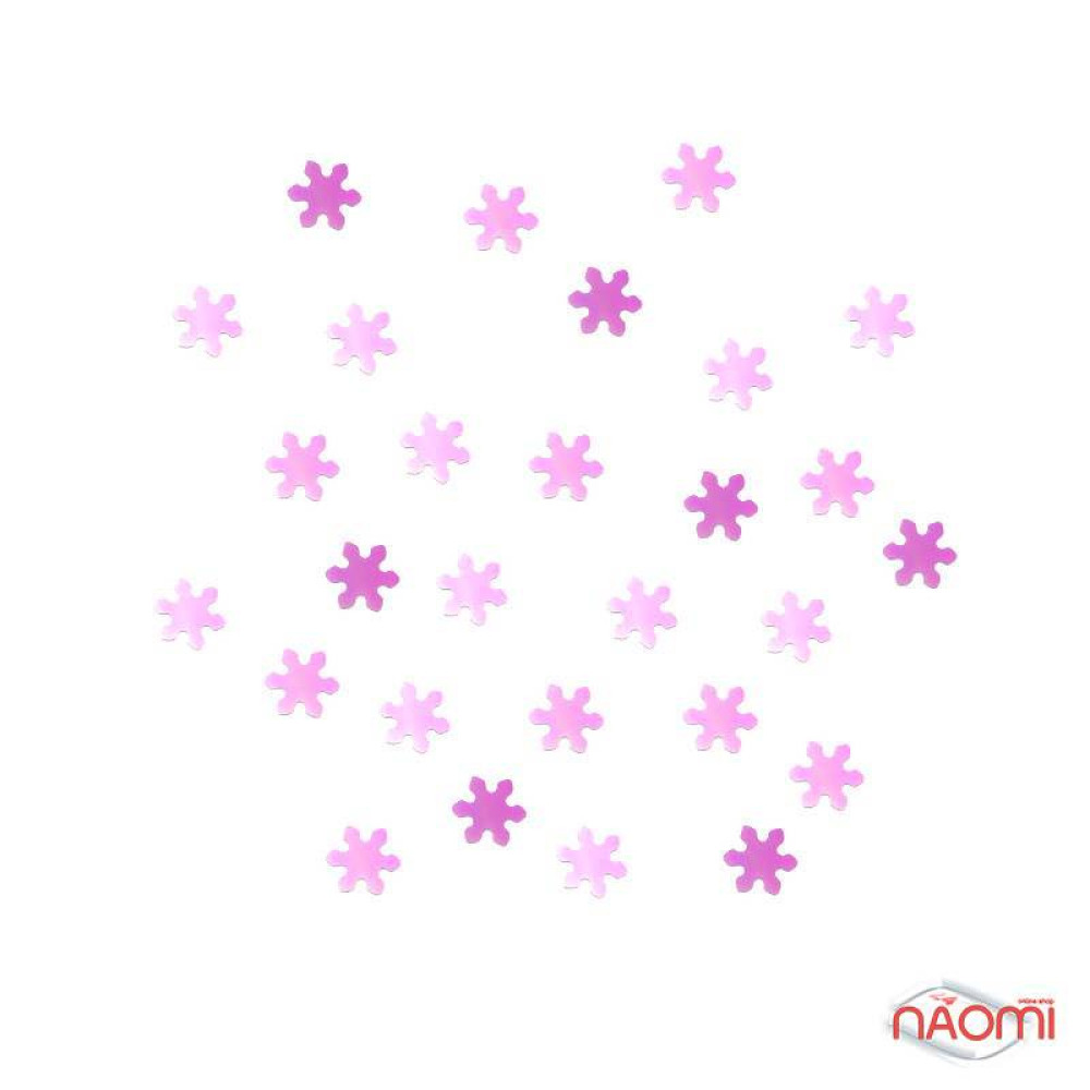 Декор для ногтей снежинки. цвет бело-розовый с голограммой