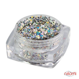 Декор для нігтів Salon Professional квадратики, колір срібло з голограмою