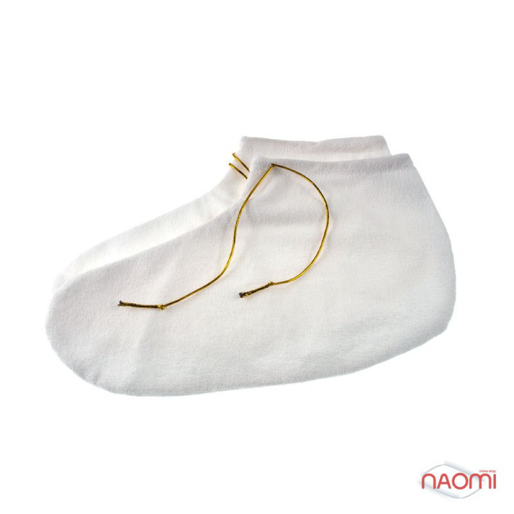 Носочки для парафинотерапии махровые на завязках. цвет белый.пара