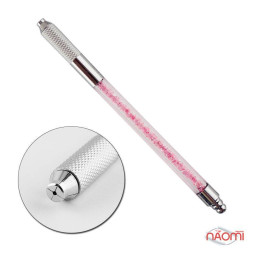 Ручка для мікроблейдингу зі стразами Swarovski пластикова, колір рожевий