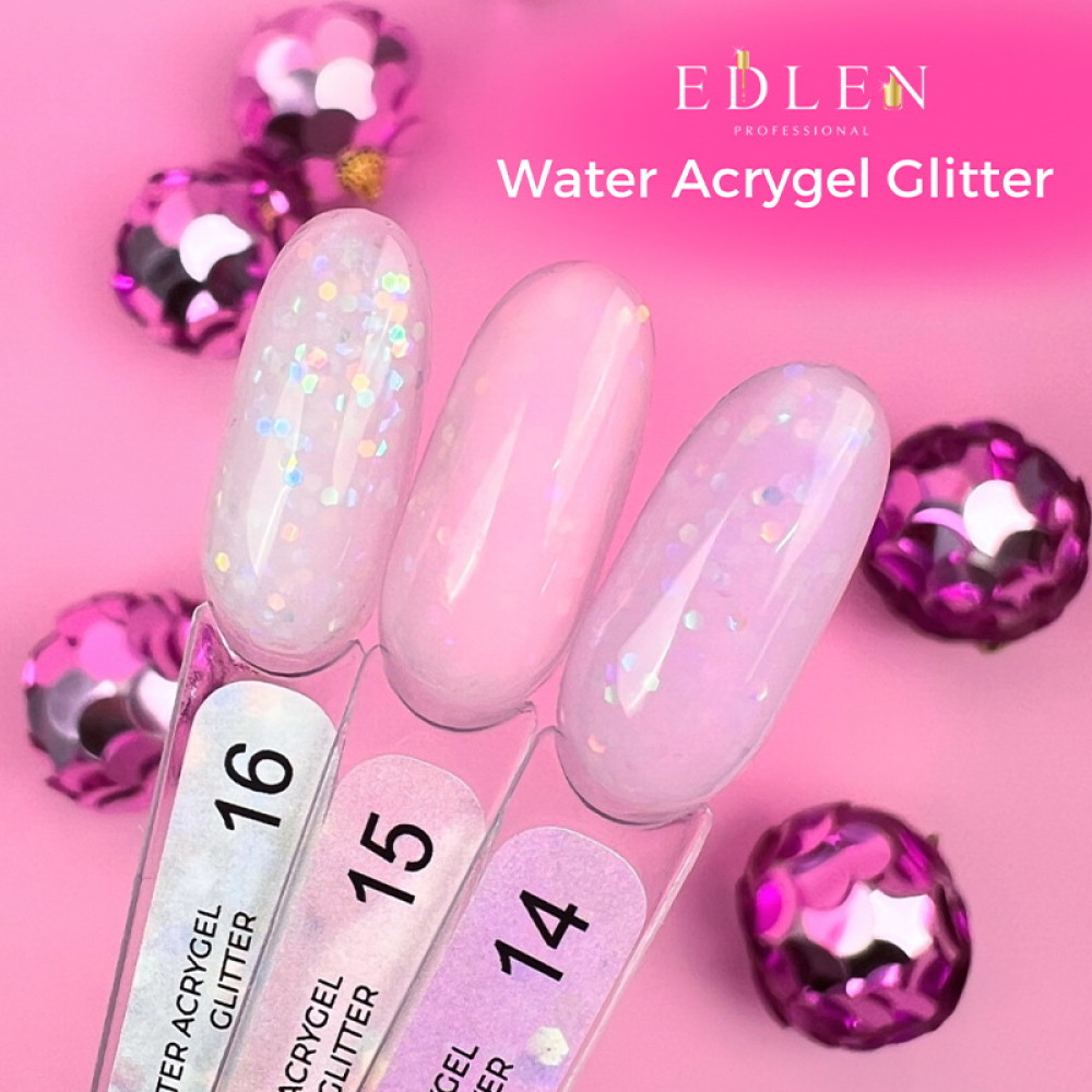Жидкий гель Edlen Professional Water Acrygel Glitter 14 сиреневый с глиттером 15 мл