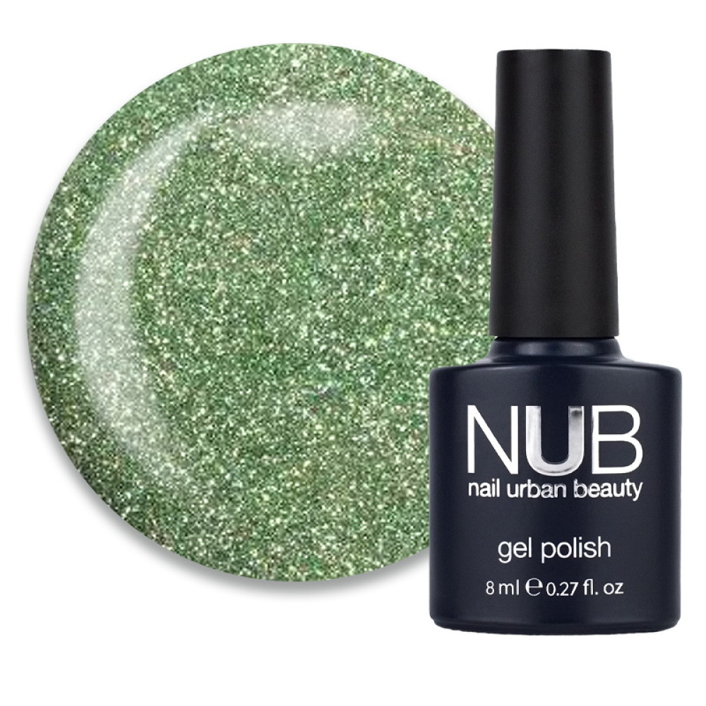 Гель-лак NUB Night Light 11 Morning Dew травянисто-салатовый с блестками и шиммерами, светоотражающий, 8 мл