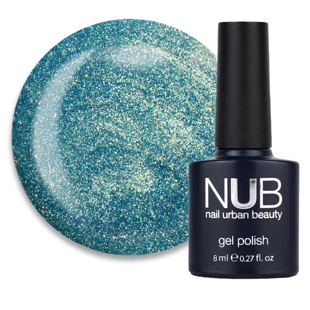 Гель-лак NUB Night Light 12 Ocean Secrets голубой с золотистым отливом с блестками и шиммерами. светоотражающий. 8 мл